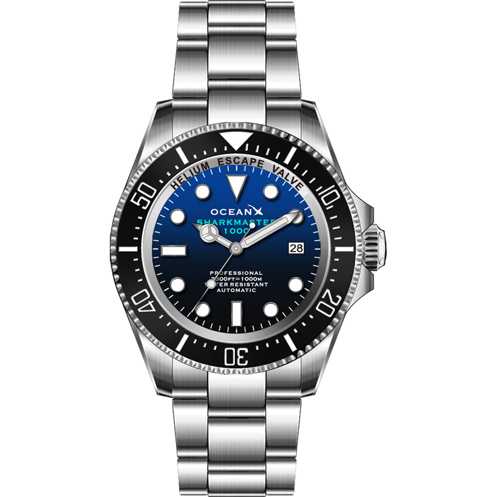 OceanX Sharkmaster 1000 Automatic Men\'s Diver Watch 44mm Blue Dial SMS1012