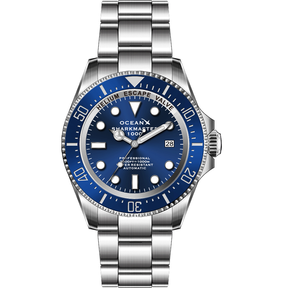 OceanX Sharkmaster 1000 Automatic Men\'s Diver Watch 44mm Blue Dial SMS1014
