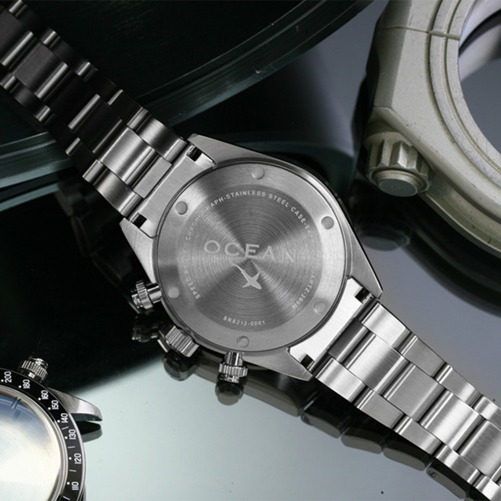 OceanX Speed Racer II Men's Watch 41.5mm WR 200m Bezel Polished Steel Dial Black SRS241