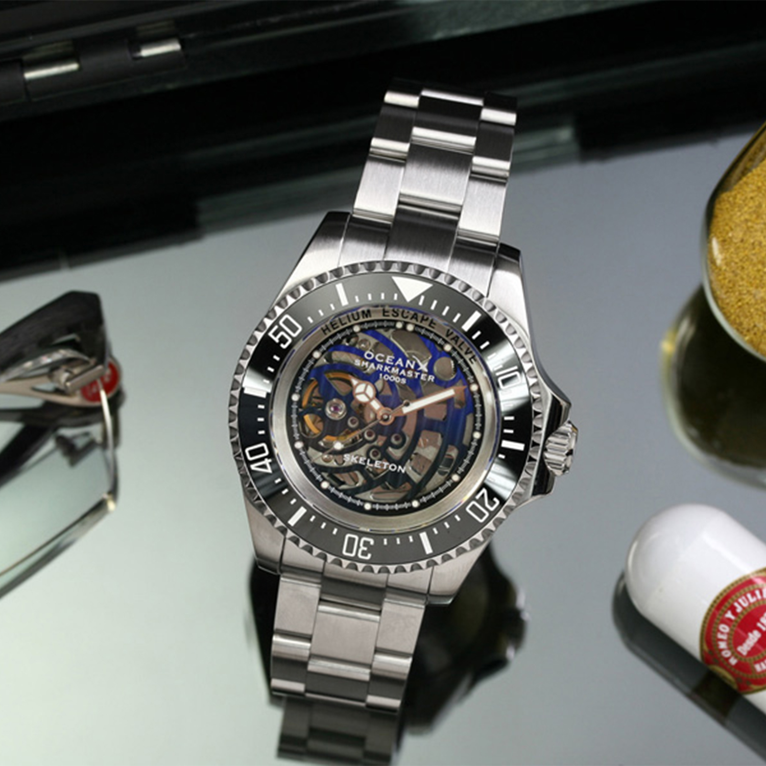 OceanX Sharkmaster 1000 Skeleton 44mm Automatic Men's Diver Watch WR1000m SMS1012S Limited Edition