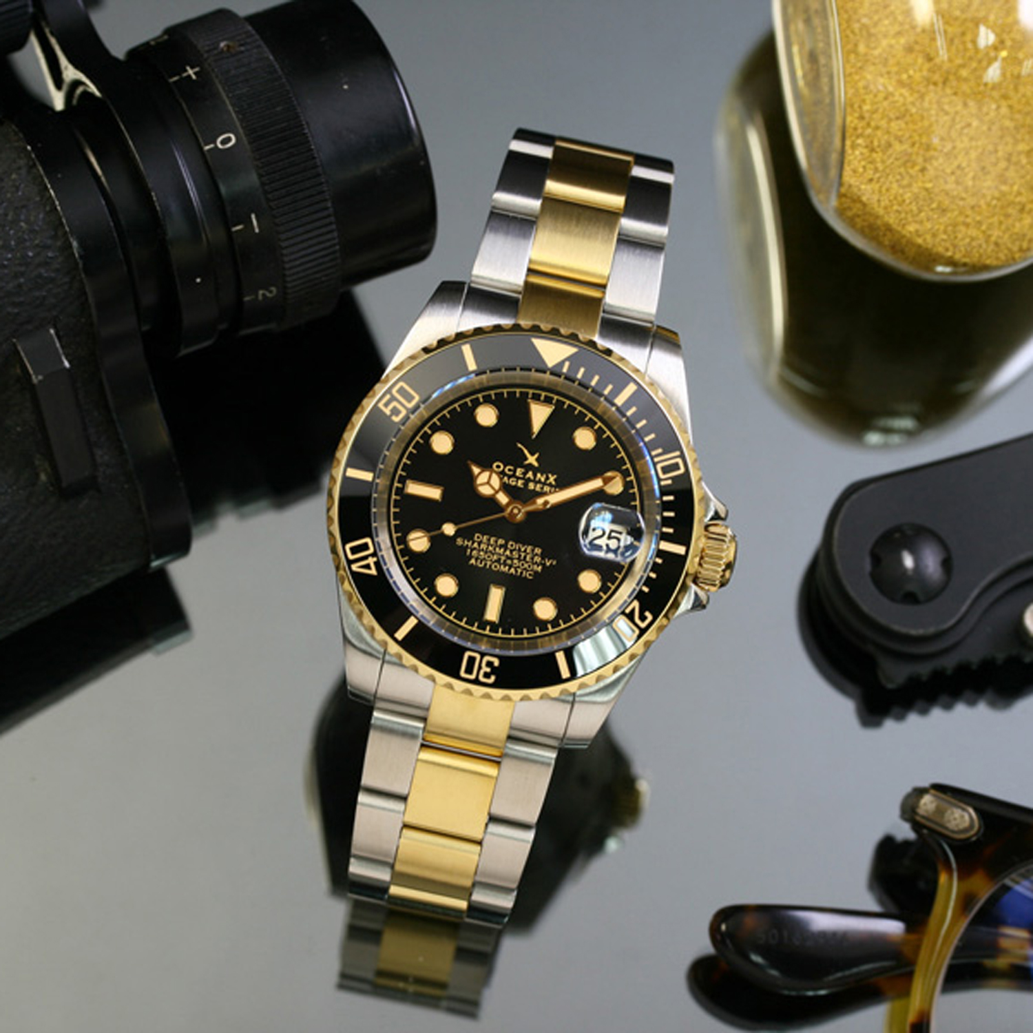 OceanX Sharkmaster-V2 Men's Diver Watch 40mm Two-Tone V2SMS531