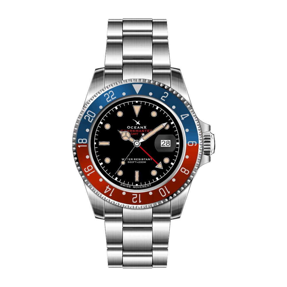 OceanX Sharkmaster GMT II 40mm Quartz Men's Diver Watch Black Pepsi SMS-GMT-0211
