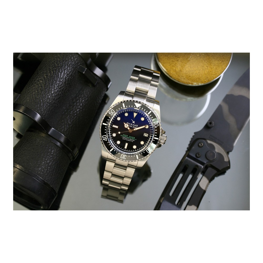 OceanX Sharkmaster-V Vintage Series 42mm Auto Men Diver Watch Dial Blue VSMS527