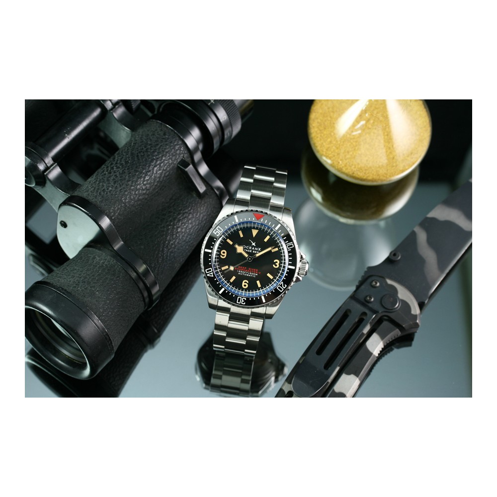 OceanX Sharkmaster-V Vintage Series 42mm Automatic Men Diver Watch Black Dial VSMS531