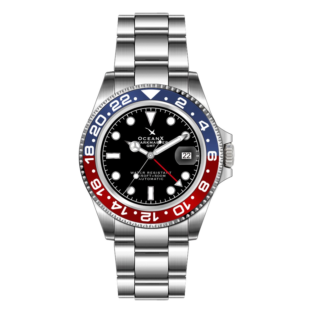 OceanX Sharkmaster GMT 42mm Automatic Men Diver Watch Black Dial SMS-GMT-521