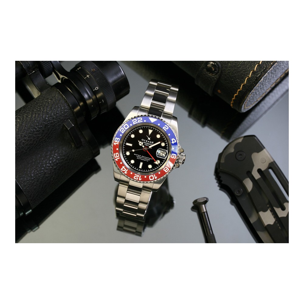 OceanX Sharkmaster GMT 42mm Automatic Men Diver Watch Black Dial SMS-GMT-521
