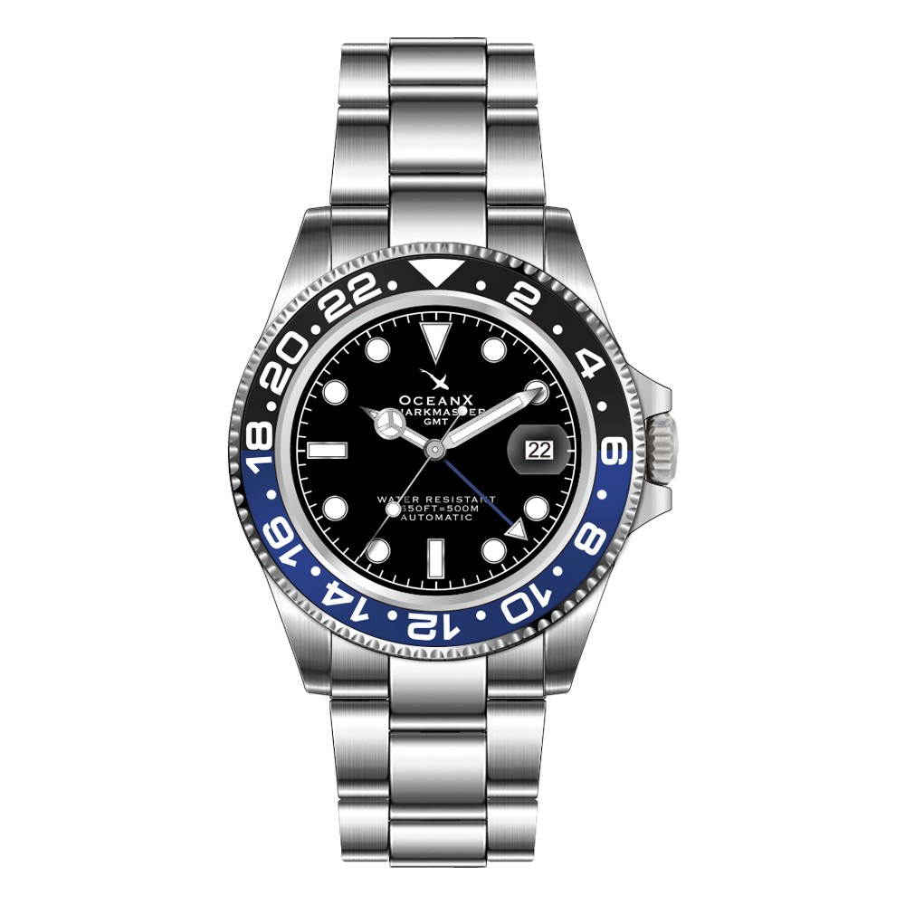 OceanX Sharkmaster GMT 42mm Automatic Men Diver Watch Black Dial SMS-GMT-541