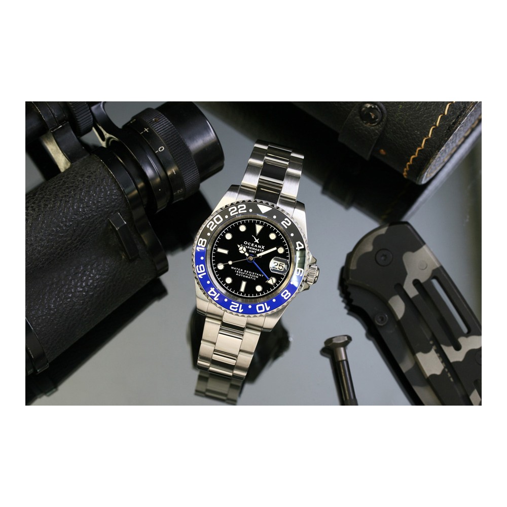 OceanX Sharkmaster GMT 42mm Automatic Men Diver Watch Black Dial SMS-GMT-541