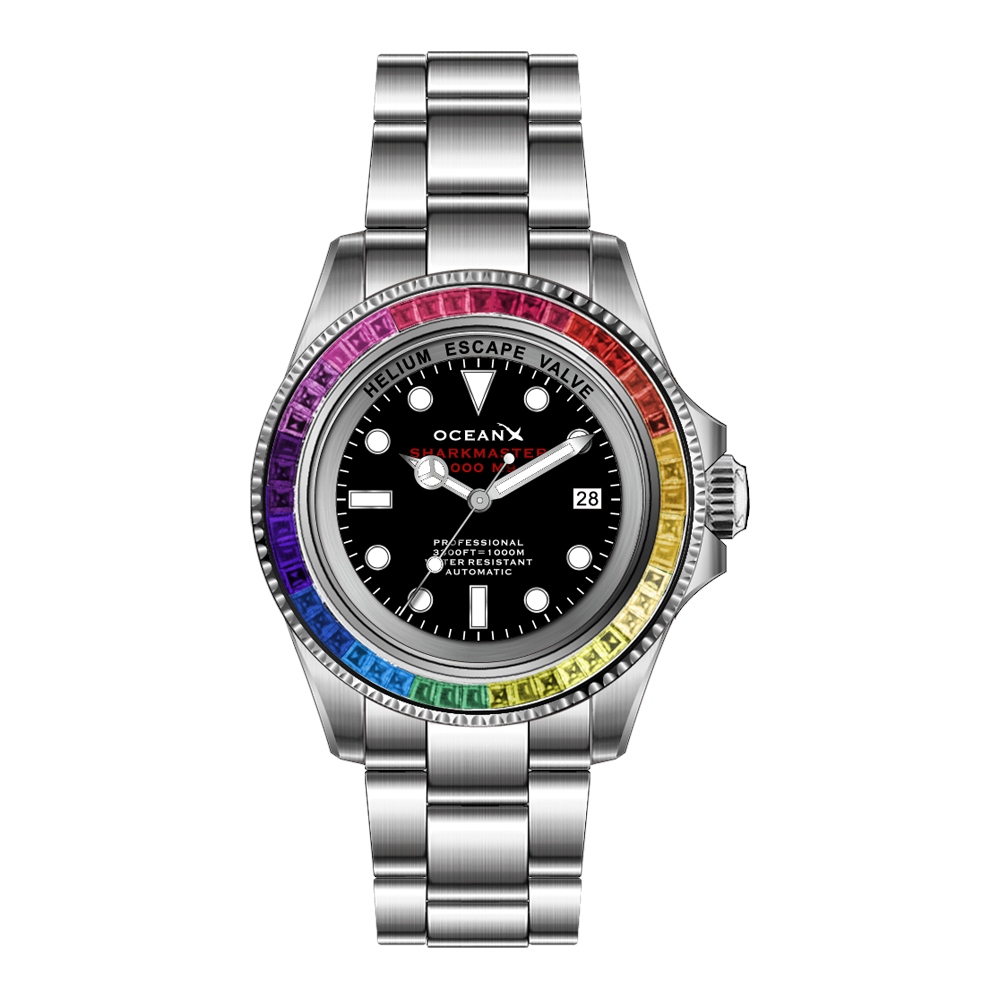 OceanX Sharkmaster 1000 M9 Rainbow Bezel 44mm Men's Diver Watch SMS1043M9 Limited Edition