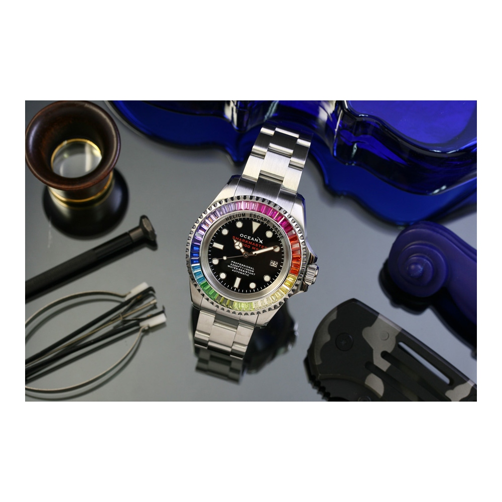 OceanX Sharkmaster 1000 M9 Rainbow Bezel 44mm Men's Diver Watch SMS1043M9 Limited Edition