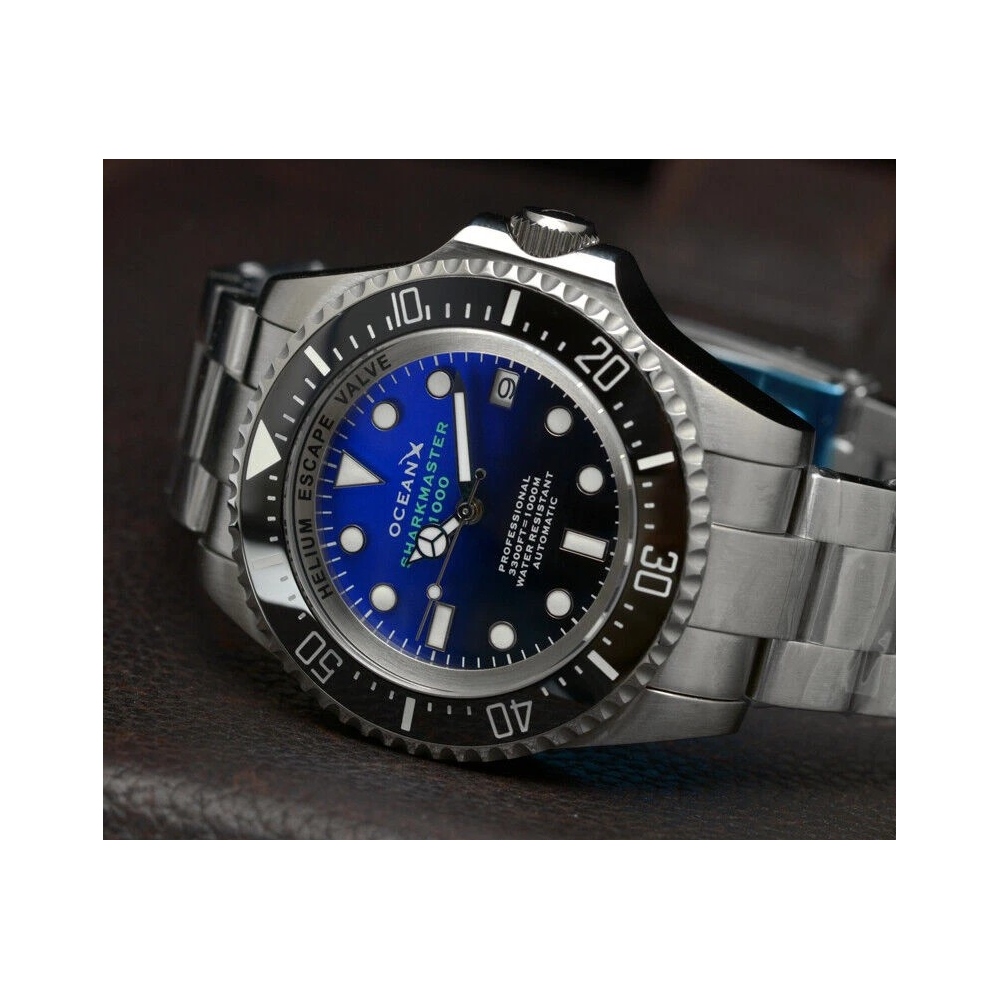OceanX Sharkmaster 1000 44mm Automatic Men Diver Watch Black Blue Dial SMS1012M9