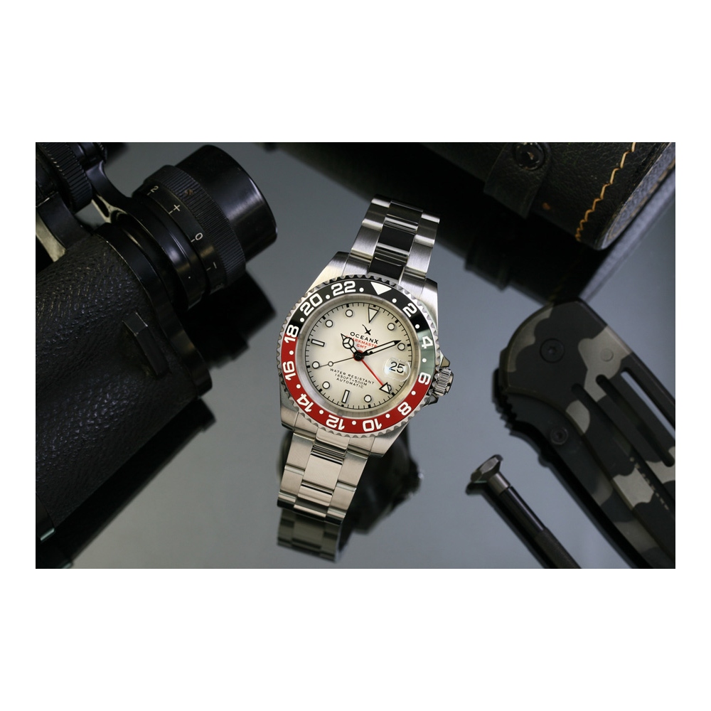 OceanX Sharkmaster GMT Automatic Men's Diver Watch 42mm White Dial SMS-GMT-562