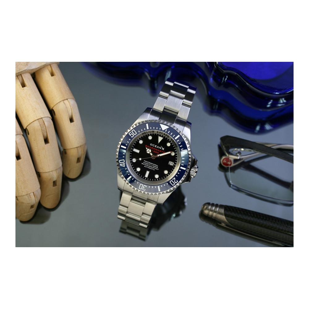 OceanX Sharkmaster 1000 Automatic Men's Diver Watch 44mm Black Dial SMS1092