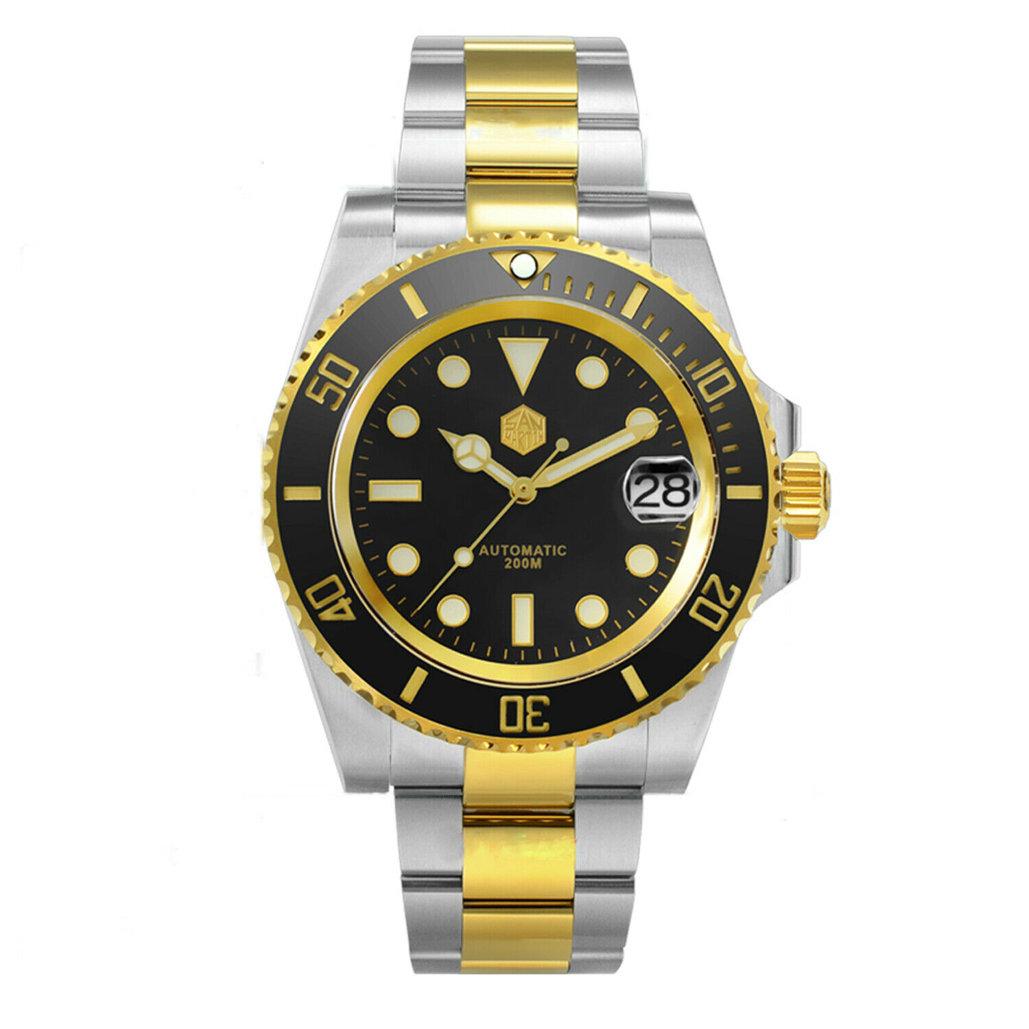 San Martin SN017-G -A Two Tone Black Gold Diver Watch NH35 Automatic 40.5mm