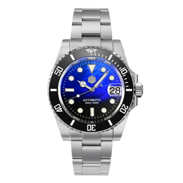 San Martin SN017-G V3 MOP 40.5mm Automatic Blue Black Mother of Pearl Diver Watch