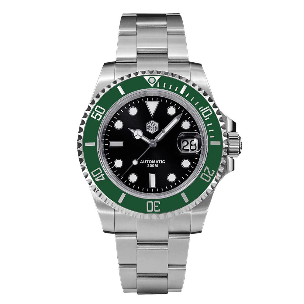 San Martin SN019-G 41mm Water Ghost Black Green Bezel Submariner Diver Watch