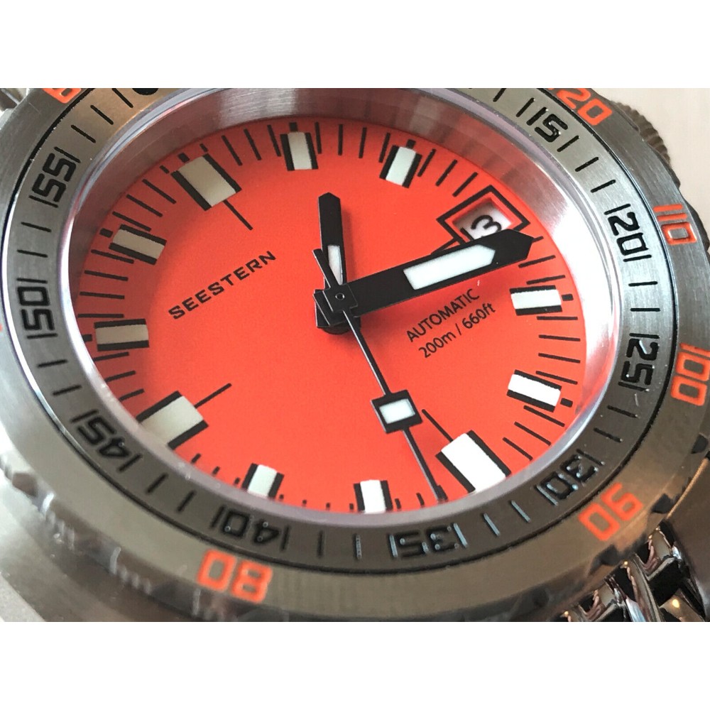 Seestern Vintage SUB 300 Orange 42mm 200m Automatic Men Diver Sport Watch