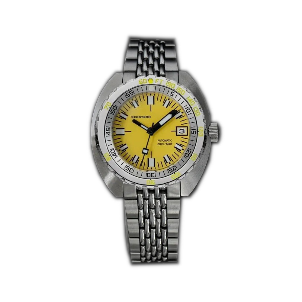 Seestern Yellow Vintage Sub 300 42mm Automatic Men\'s Diver Watch NH35A WR200