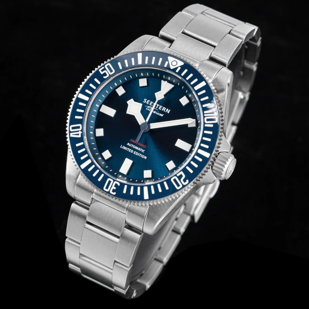 Seestern S430 Titanium Blue Bezel Pro Diver Mens Seiko NH38 Automatic 39mm Watch