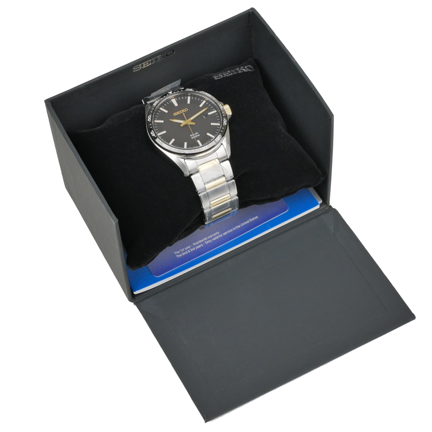 Seiko Solar Powered Men's Watch Two-Tone Stainless Steel Bracelet / Black Dial SNE485
