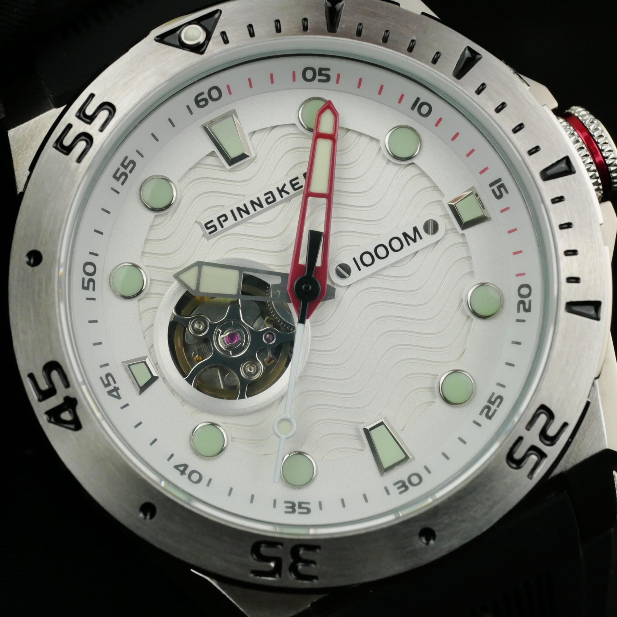 Spinnaker Overboard 1000M Automatic Diver Watch Open Heart Dial/Silver Bezel WR1000M SP-5023-0D
