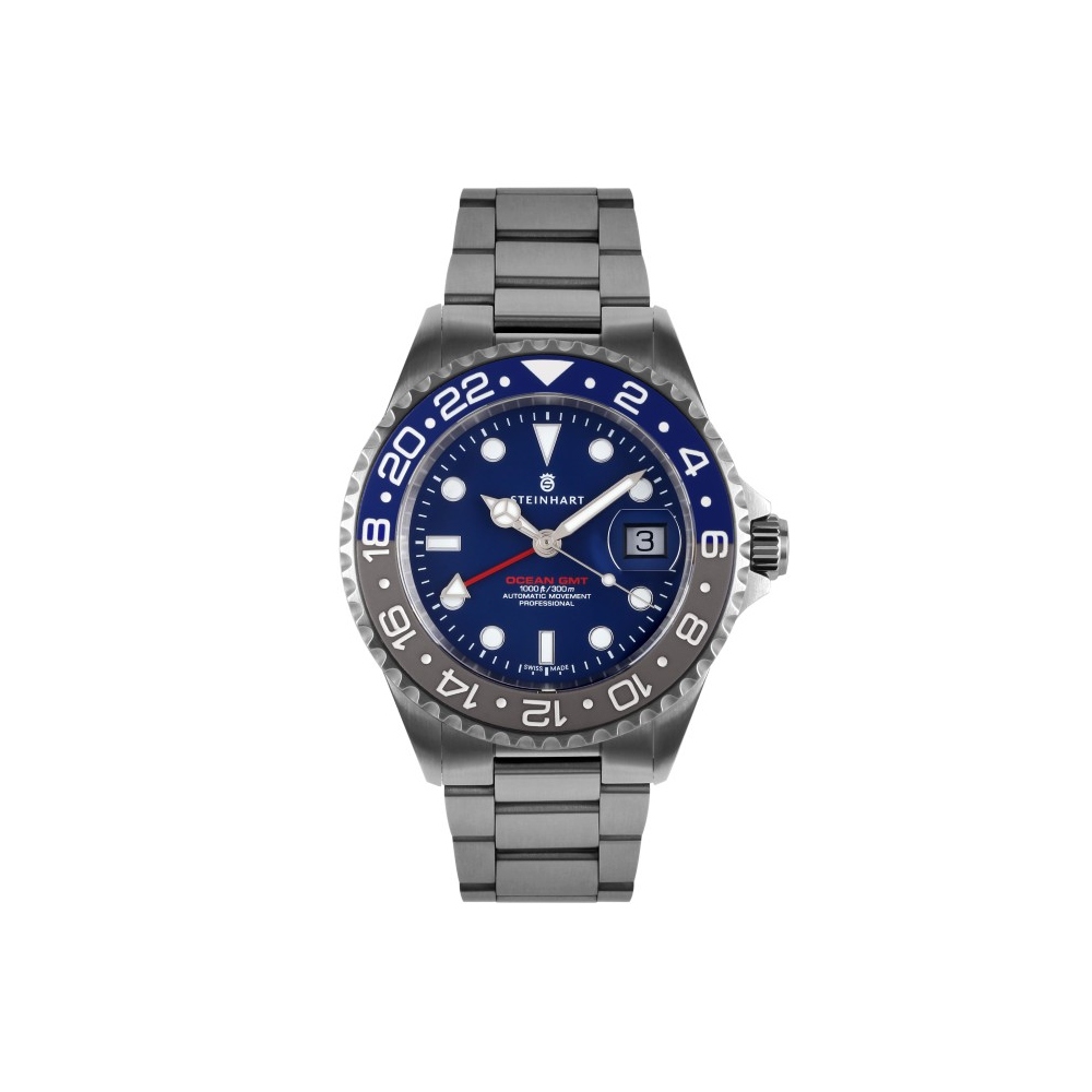 Steinhart Ocean 1 GMT Blue-Grey Ceramic 42mm Automatic Swiss Men Watch 103-1496