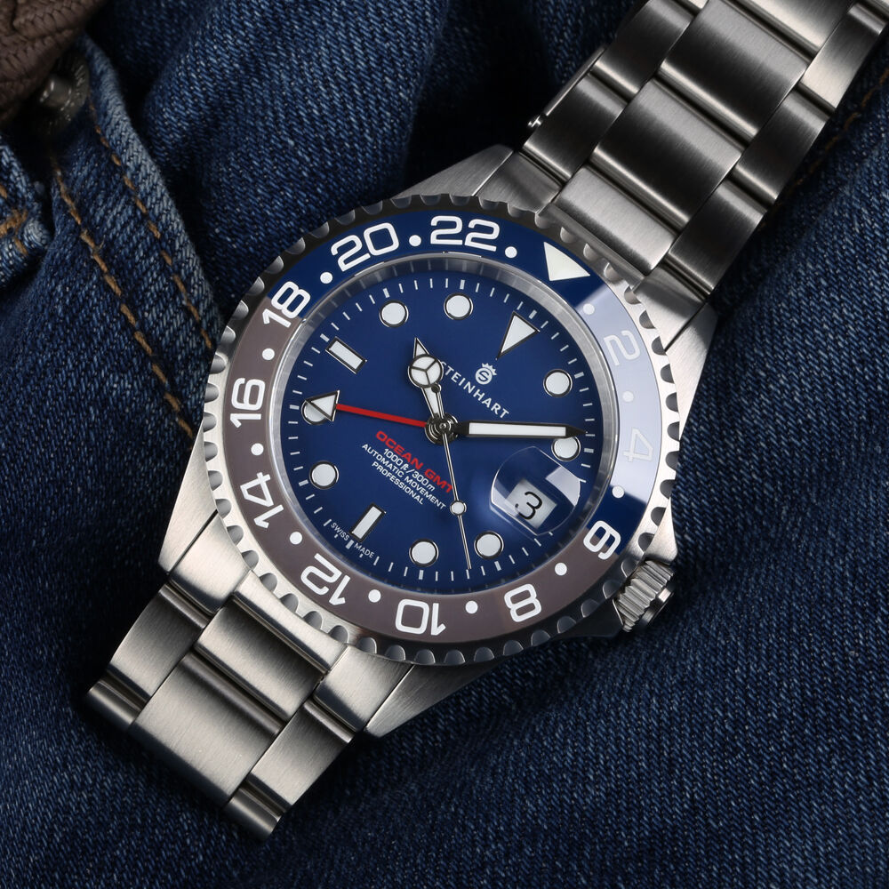 Steinhart Ocean 1 GMT Blue-Grey Ceramic 42mm Automatic Swiss Men Watch 103-1496