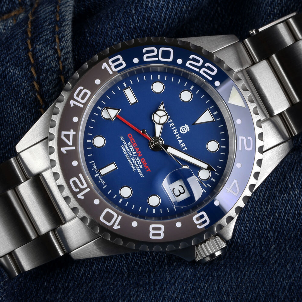 Steinhart Ocean 1 GMT Blue-Grey Ceramic 42mm Automatic Swiss Men Watch 103-1496