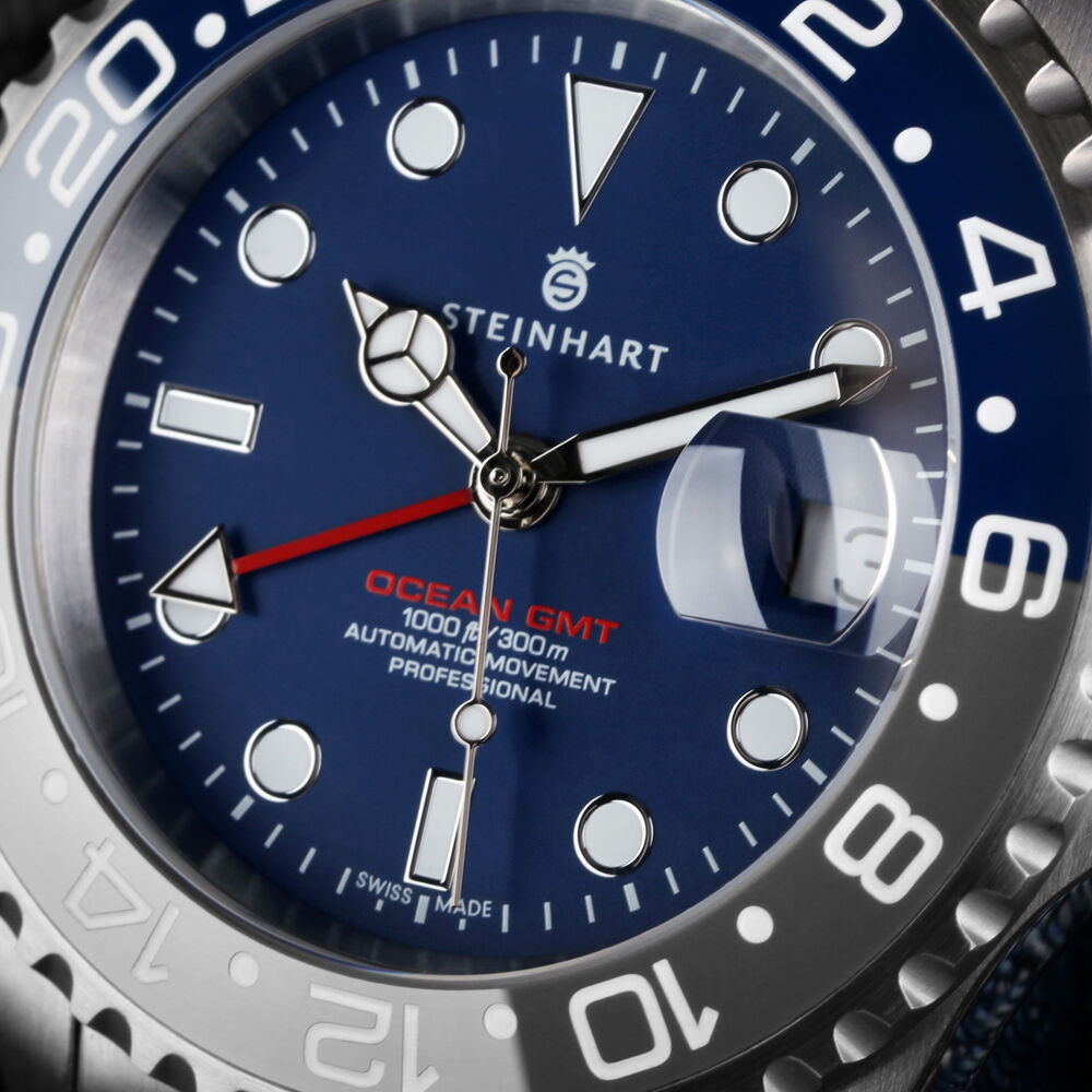 Steinhart Ocean 1 GMT Blue-Grey Ceramic 42mm Automatic Swiss Men Watch 103-1496