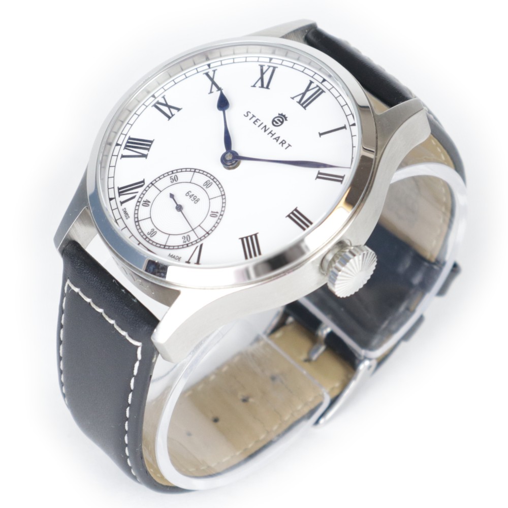 Steinhart Marine Chronometer 44mm White Roman Handwinding Swiss Watch 105-0307