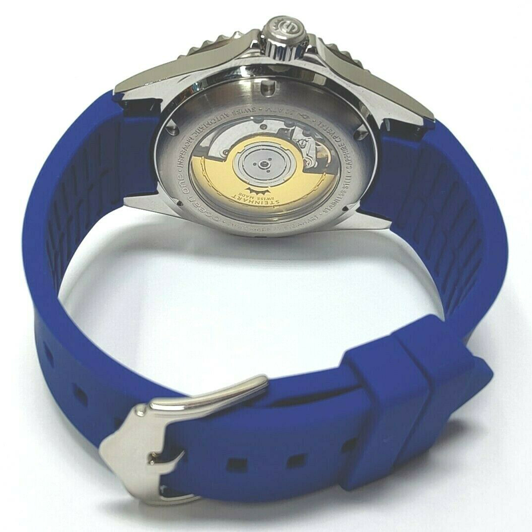 Steinhart OCEAN ONE Premium Men's Automatic Diver Watch 42mm 1000ft/300m Blue Silicone Strap 106-0458