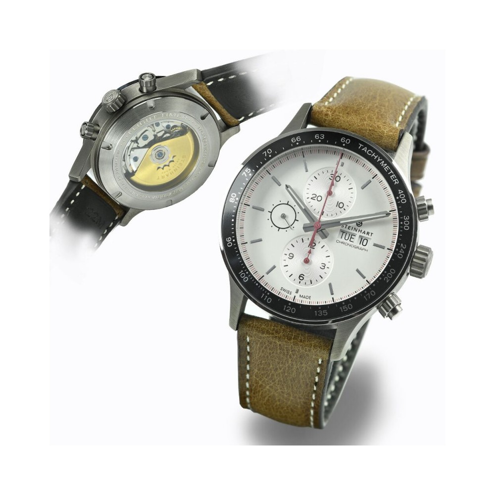 Pre-Owned Steinhart Flighttimer elegance silver 44mm Chronograph Men Watch 108-0959