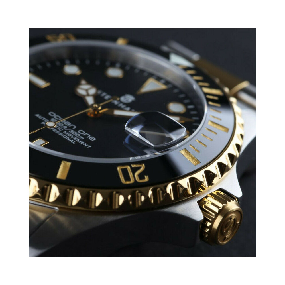 Steinhart Ocean 39 two-tone Men's Diver Watch WR300m Bezel Black-Gold/Dial Black 103-1086