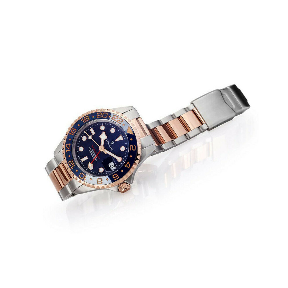 Steinhart Ocean One GMT Two Tone Blue Gold Automatic Swiss Diver Watch 103-1081