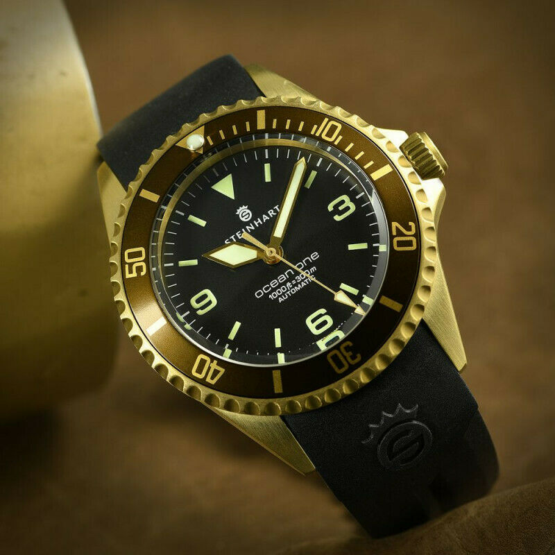 Steinhart Ocean One Bronze Dark Brown 42mm Automatic Swiss Diver Watch 103-0573 Black Silicone Strap