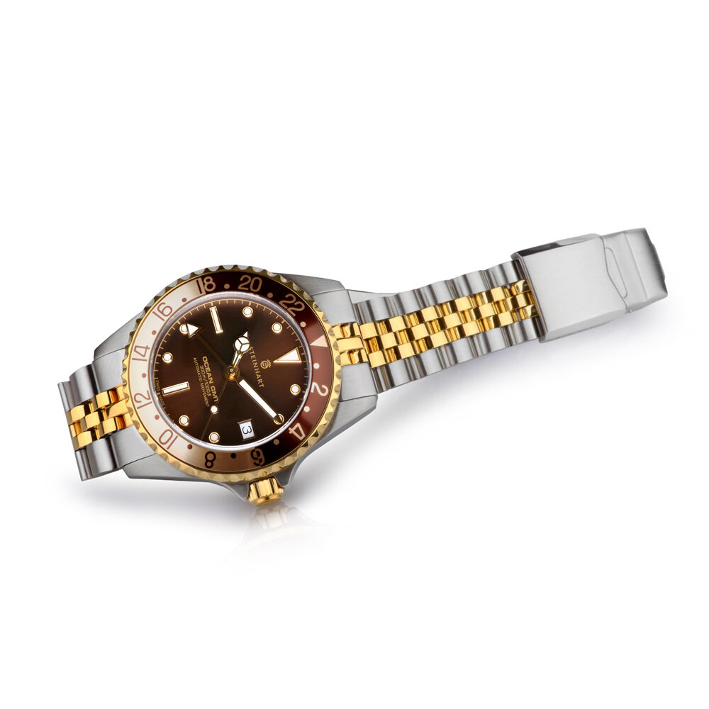 Steinhart Ocean 39mm 2 Tone Chocolate Gold Automatic Swiss Diver Watch 103-1218