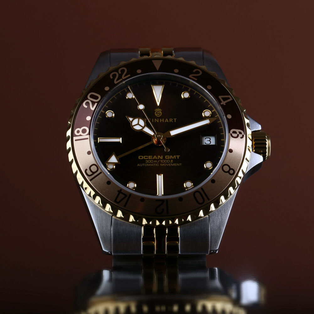 Steinhart Ocean 39mm 2 Tone Chocolate Gold Automatic Swiss Diver Watch 103-1218