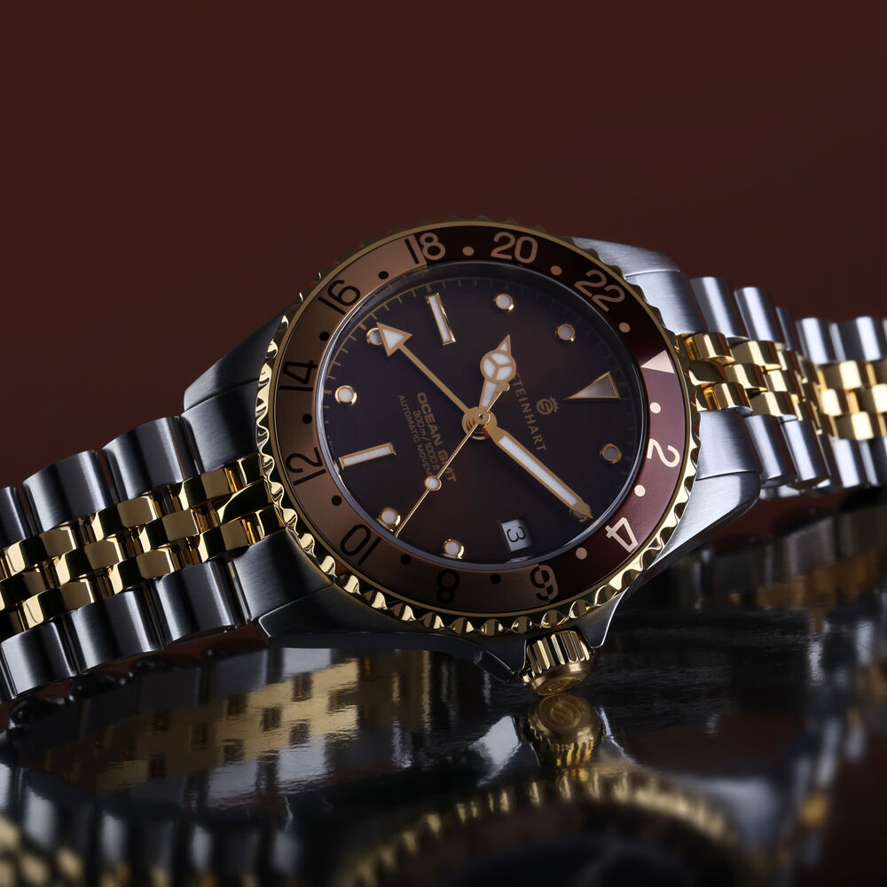 Steinhart Ocean 39mm 2 Tone Chocolate Gold Automatic Swiss Diver Watch 103-1218