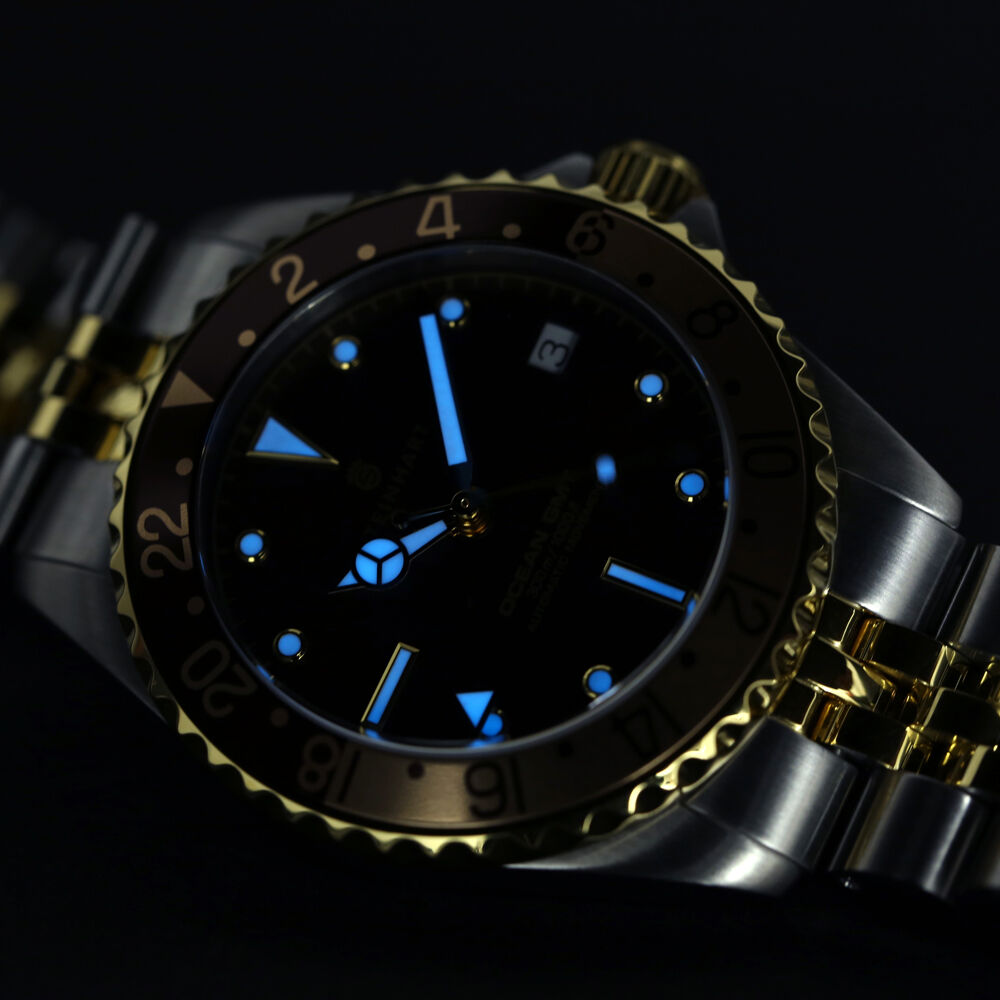 Steinhart Ocean 39mm 2 Tone Chocolate Gold Automatic Swiss Diver Watch 103-1218