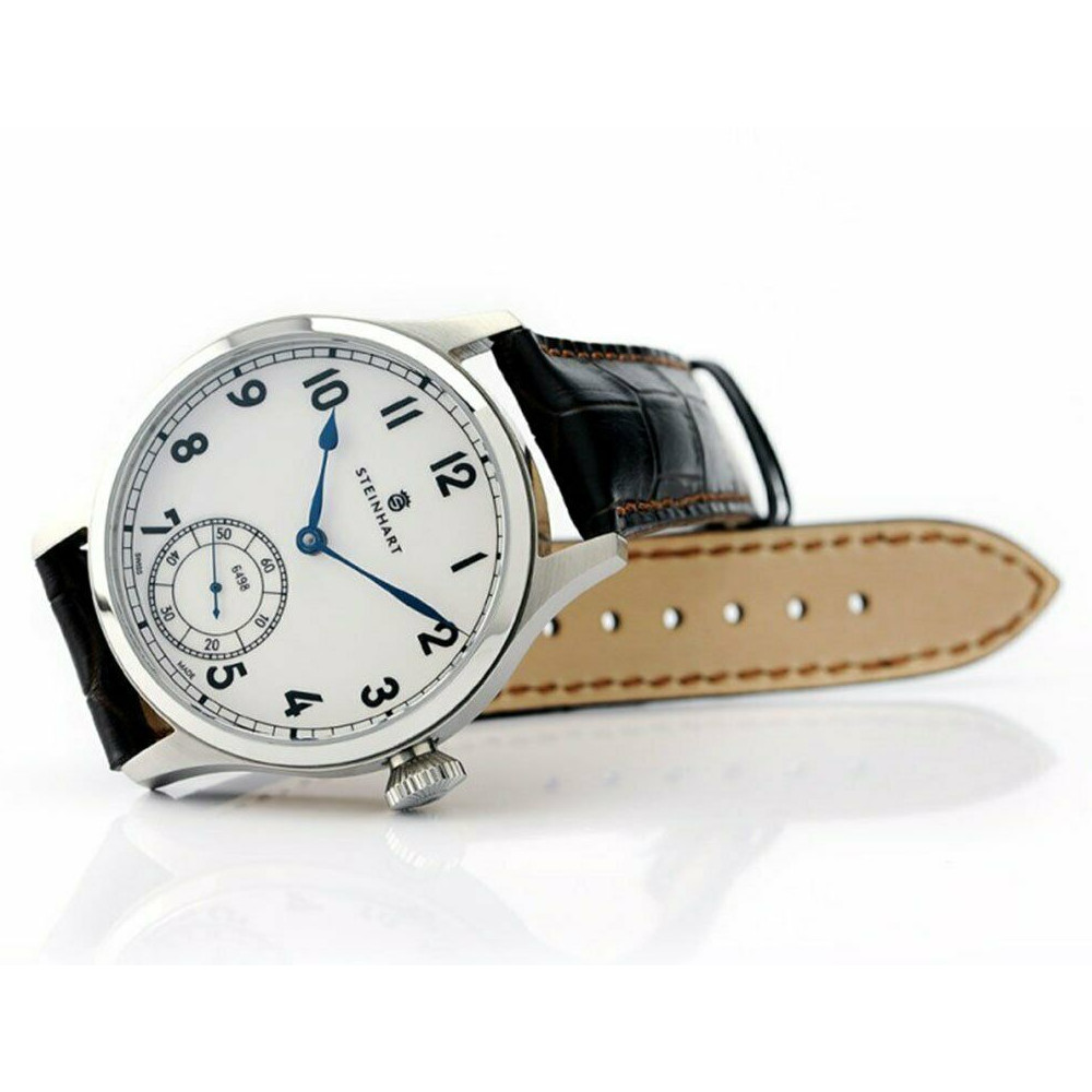 Steinhart Marine Chronometer 44 Arabic Swiss Pilot Men's Watch ETA 6498-1 WR30m White Dial/Brown Leather 105-0338