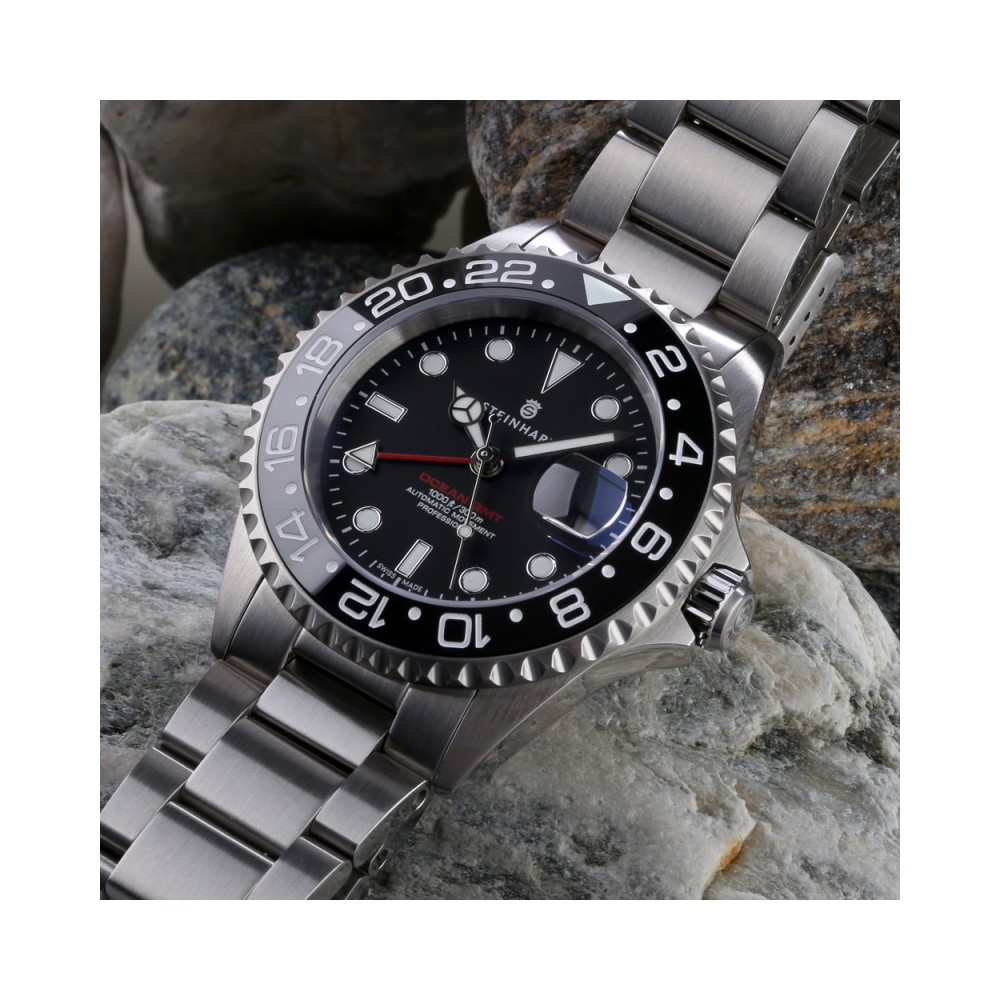 Steinhart GMT Ocean 1 Black 42mm Ceramic Men's Diver Watch WR300 103-0833