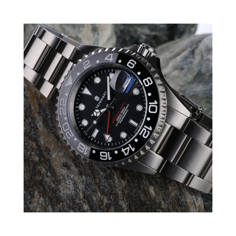 Steinhart GMT Ocean 1 Black 42mm Ceramic Men's Diver Watch WR300