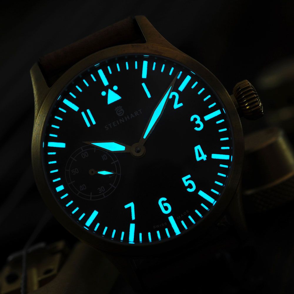 Steinhart Nav B-Uhr Handaufzug Bronze 44mm Pilot Watch Handwinding Dial Black 107-0234