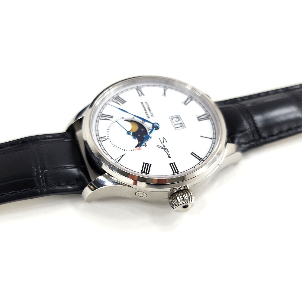Sugess MoonPhase Master 41mm White Enamel Dial Automatic Classic Luxury Dress Watch SU2528SS