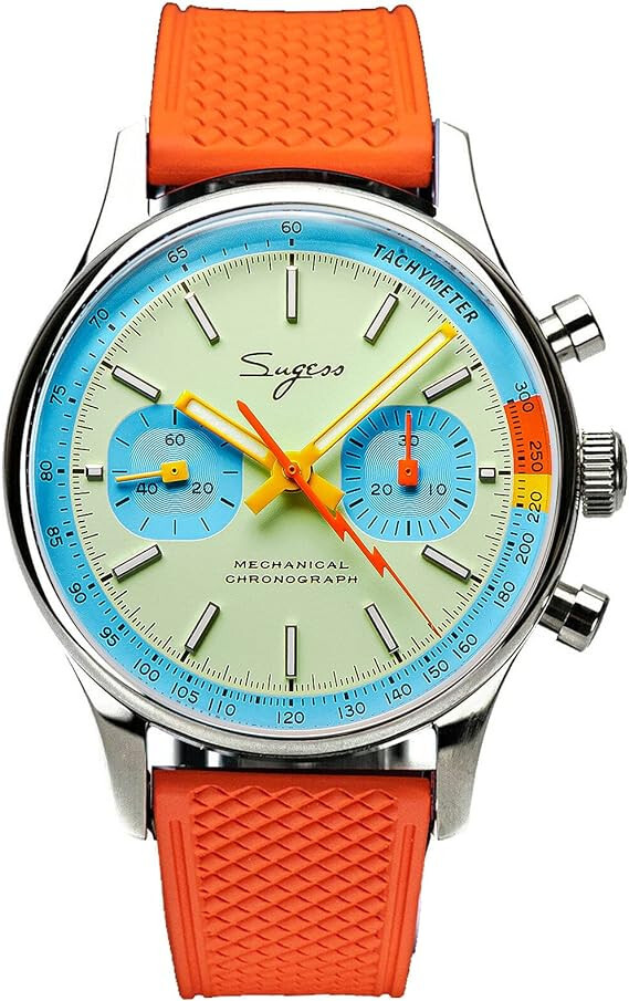 Sugess Chrono Heritage S387.01.Mens Chronograph Watch Teal Blue Panda