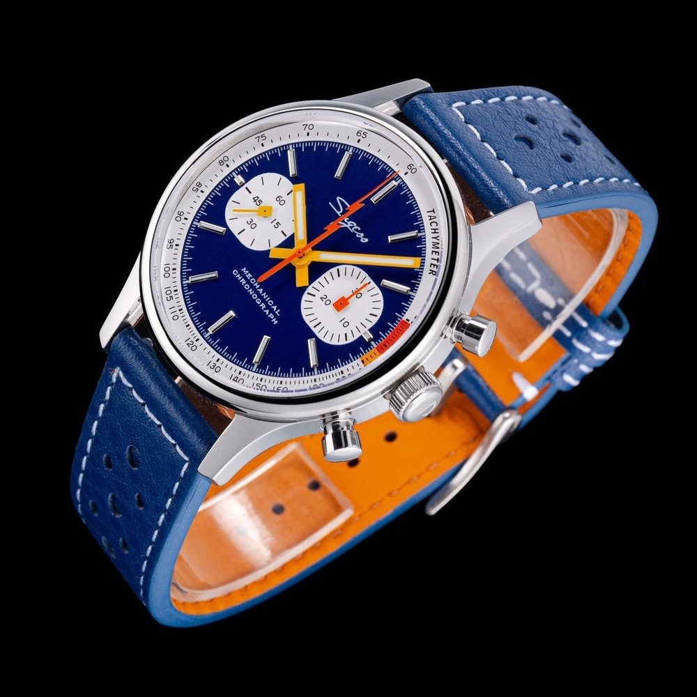 Sugess Chrono Heritage Mens Chronograph Watch Blue Panda Sapphire S387.03.J