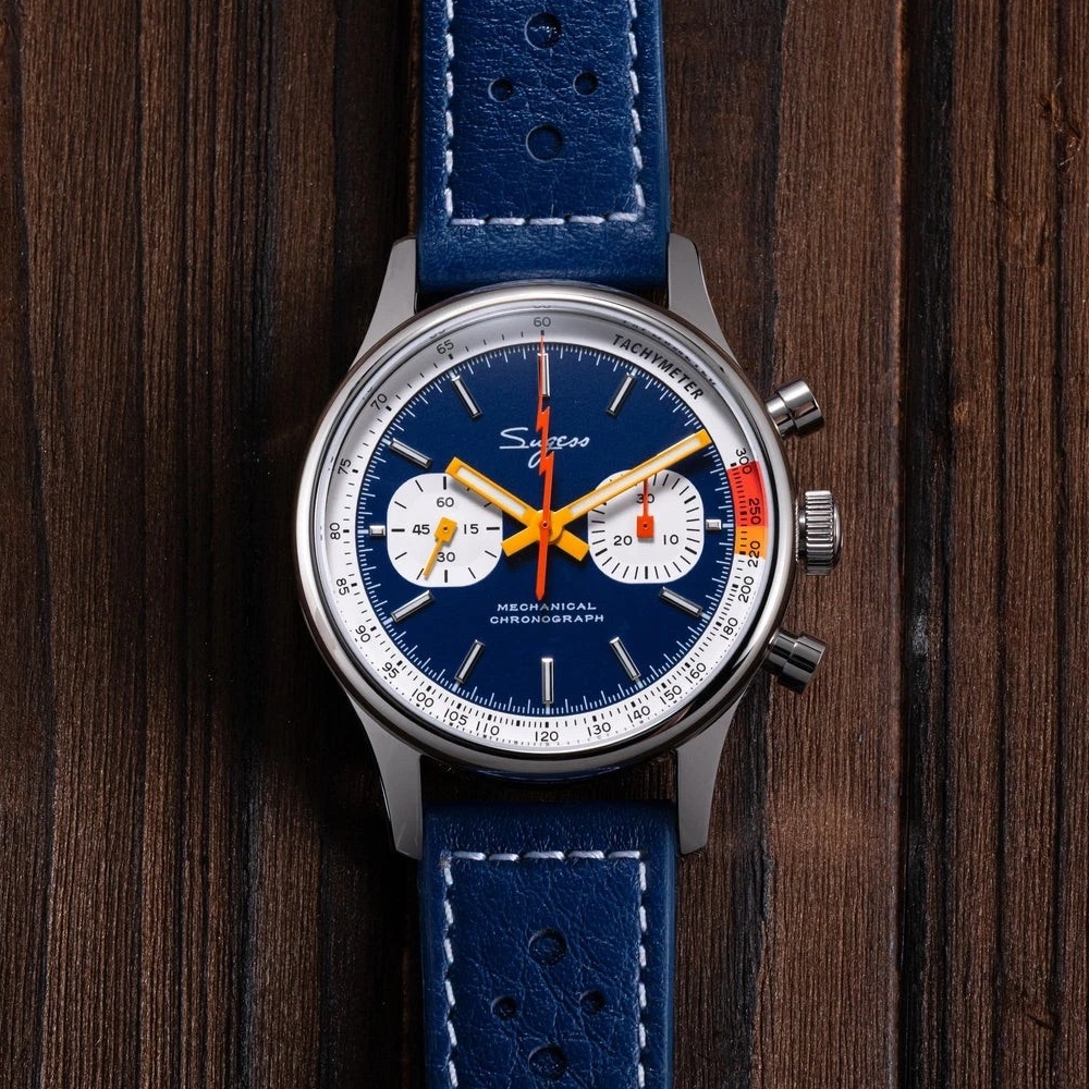 Sugess Chrono Heritage Mens Chronograph Watch Blue Panda Sapphire S387.03.J