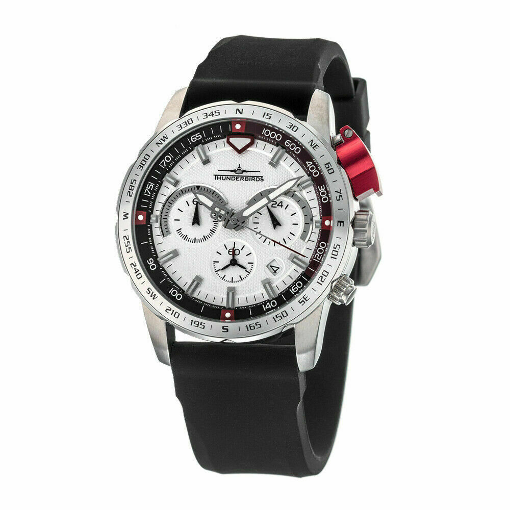 Thunderbirds German Men's Watch Silicone Strap 5ATM White Dial 45mm TB4050-02