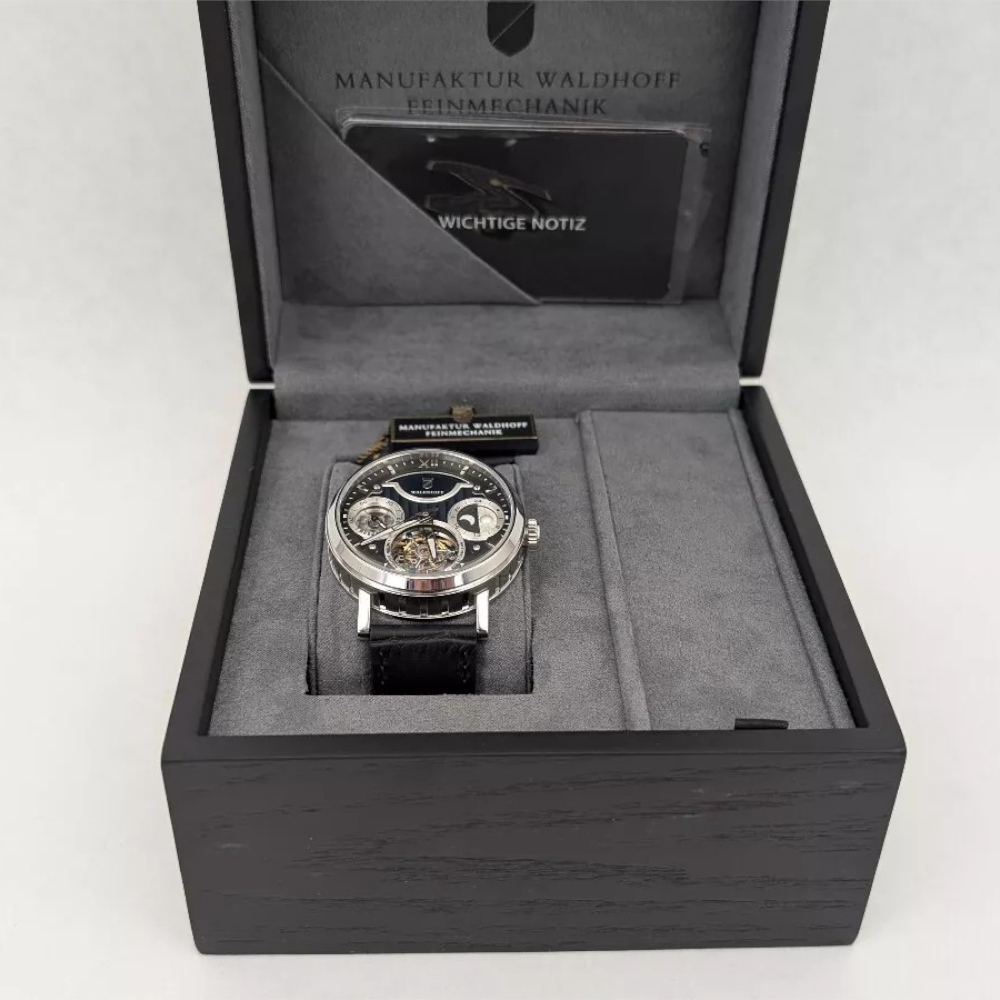 WALDHOFF Ultramatic II Black Sand Tourbillon Men Luxury Watch Pearl Dial Leather