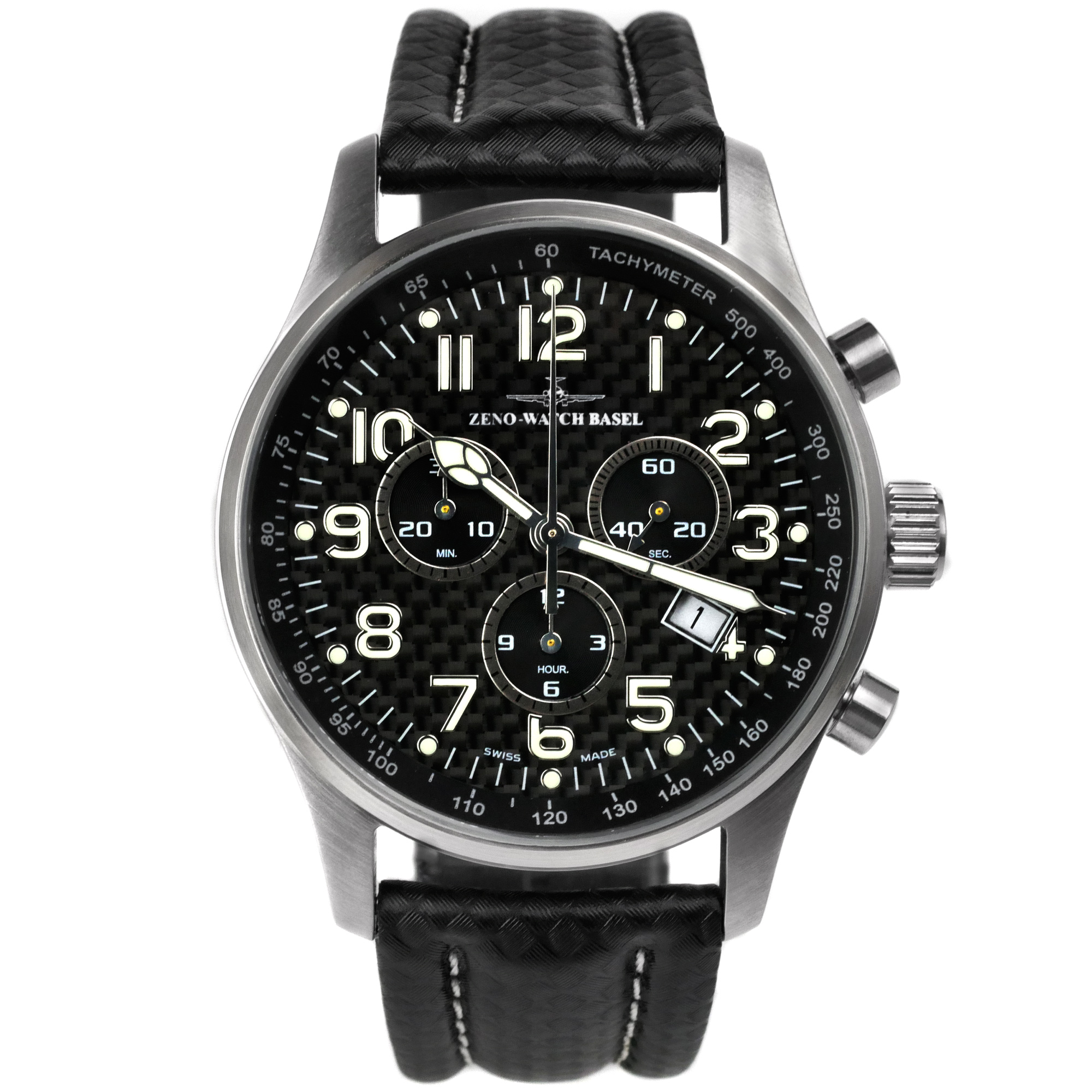 Zeno-Watch Basel Tachymeter Quartz Chronograph Carbon Swiss Men\'s Watch 42mm 5ATM 4013-5030Q-s1
